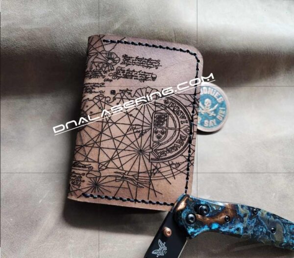 Goonies Map - Laser Engraved - Leather Bifold Wallet - Hand Stitched