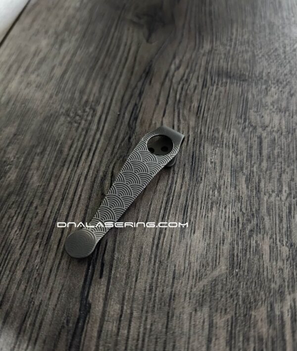 LynchNW Spyderco - Seigaiha Waves - Deep Laser Engraved Titanium - Deep Carry Pocket Clip - Blacksmith or Sandwash Finish