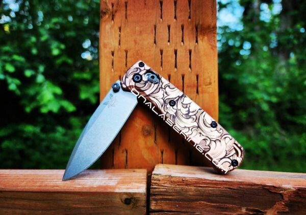 MINI Benchmade Bugout - Leaf Scroll - Deep Laser Engraved Copper Scales - EDC Gear *Scales Only*