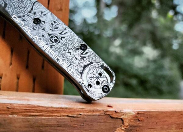 MINI Benchmade Bugout - Viking Runes - Nordic Design - Deep Laser Engraved Titanium Scales - EDC Gear *Scales Only*