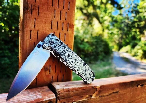 Paisley Leaf - Benchmade Bugout TI - Deep Laser Engraved Titanium Scales - Flytanium Gear *Scales Only*