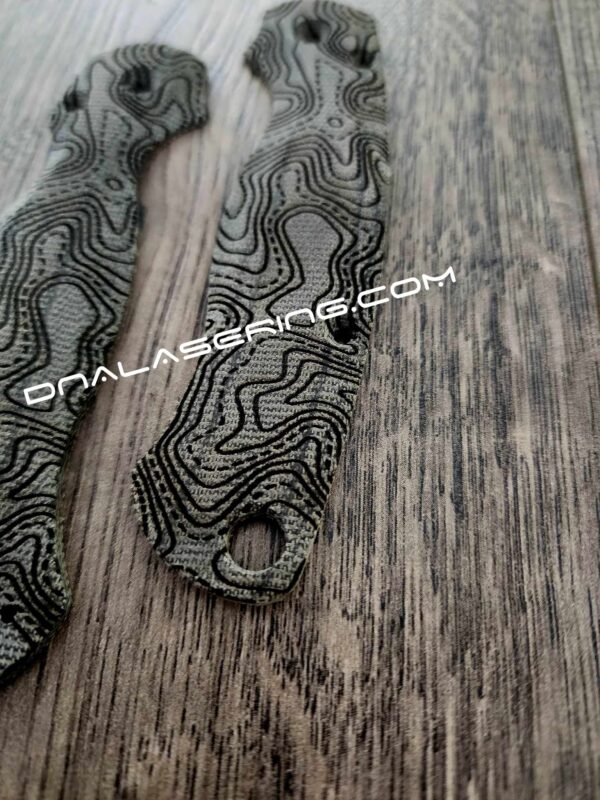 Spyderco PM2 Lotus - Topographic - Engraved Black Canvas Micarta Knife Scales - EDC Gear - Knife & Hardware Optional