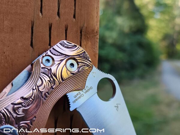 Spyderco PM2 Lotus - Leaf Scroll - NEW Relief Engraving Style - Deep Laser Engraved - Copper Knife Scales - EDC Gear *Knife Install Optional*