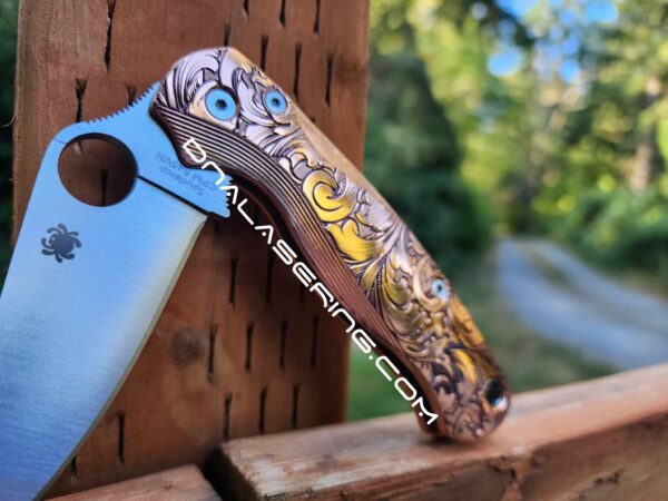 Spyderco PM2 Lotus - Leaf Scroll - NEW Relief Engraving Style - Deep Laser Engraved - Copper Knife Scales - EDC Gear *Knife Install Optional*