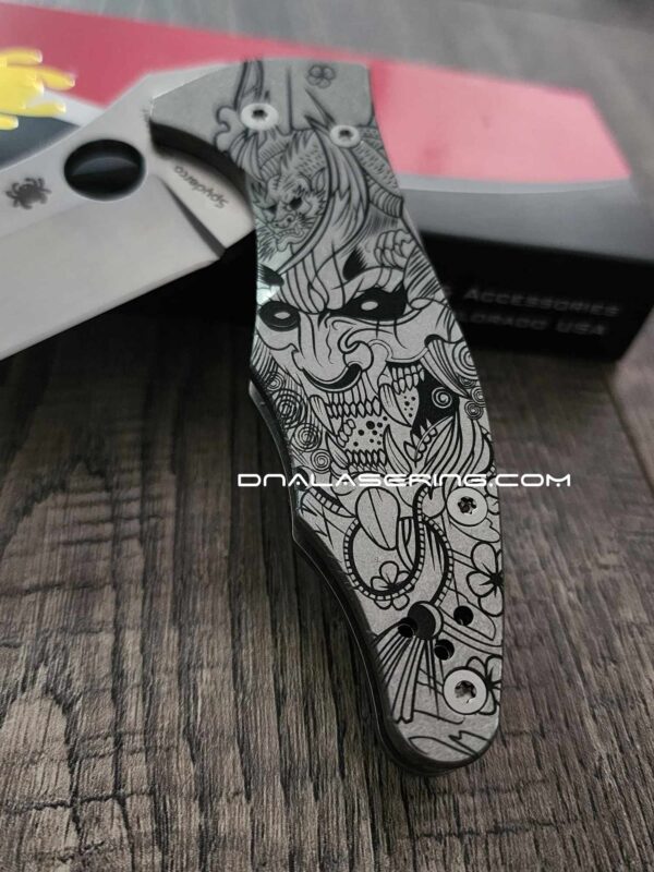 Spyderco Yojimbo 2 - Samurai Bodyguard - Deep Laser Engraved - Stonewash Titanium Scales - EDC Gear - Fully Installed Knife Option