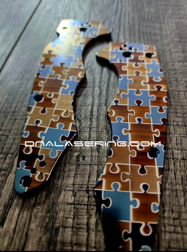 Puzzle Pieces - Annealed MOPA Colors - Spyderco YoJumbo - Laser Engraved - Titanium Scales - EDC Gear *Scales/Handles Only*