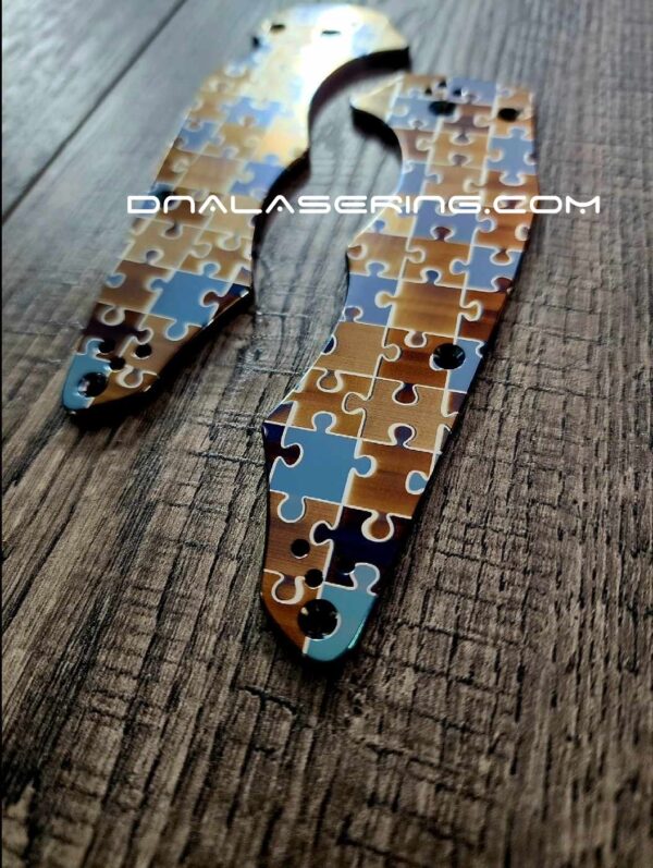 Puzzle Pieces - Annealed MOPA Colors - Spyderco YoJumbo - Laser Engraved - Titanium Scales - EDC Gear *Scales/Handles Only*