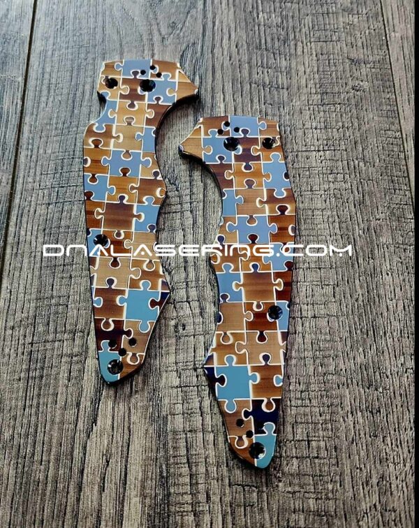 Puzzle Pieces - Annealed MOPA Colors - Spyderco YoJumbo - Laser Engraved - Titanium Scales - EDC Gear *Scales/Handles Only*
