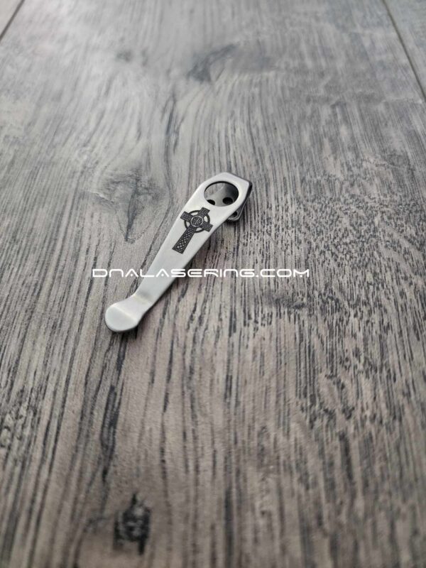 LynchNW Spyderco - Celtic Cross - Deep Laser Engraved Titanium - Deep Carry Pocket Clip - Blacksmith, Sandwash or Satin Finish
