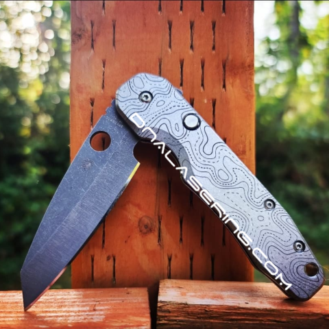Spyderco Smock - Topographic Lines - Map - Deep Fiber Laser Engraved - Titanium Knife Scales - EDC Gear *Optional Knife Install*