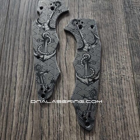 Anchors Seigaiha Pattern - Spyderco YoJumbo - Deep Laser Engraved - Titanium Scales - EDC Gear *Scales/Handles Only*
