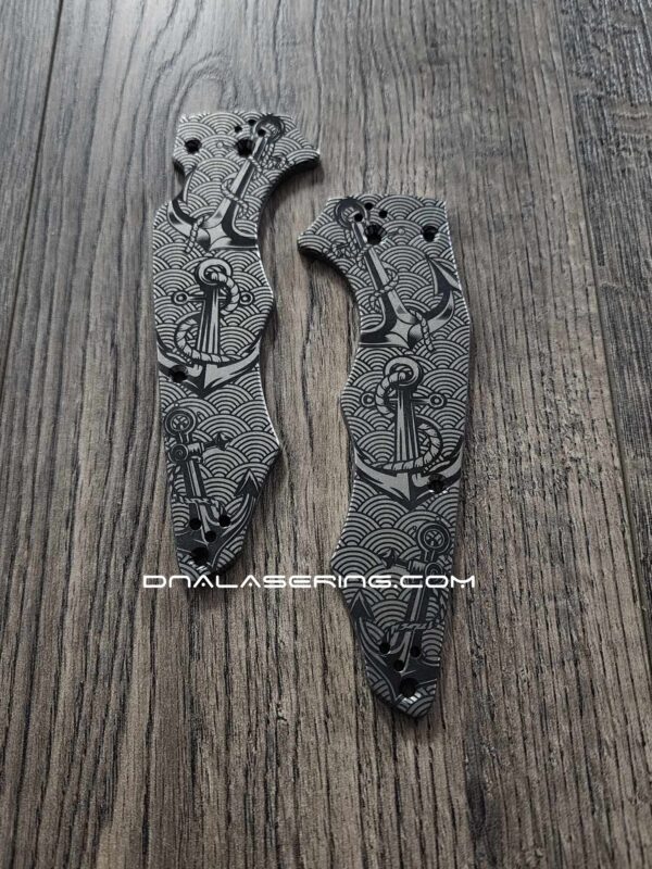 Anchors Seigaiha Pattern - Spyderco YoJumbo - Deep Laser Engraved - Titanium Scales - EDC Gear *Scales/Handles Only*