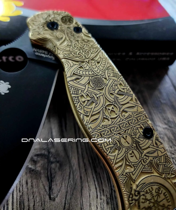 Spyderco PM2 - Viking Runes - NEW Relief Engraving Style - Deep Laser Engraved - PM2 Brass Knife Scales - EDC Gear *Knife Install Optional*