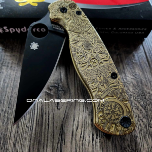 Spyderco PM2 - Viking Runes - NEW Relief Engraving Style - Deep Laser Engraved - PM2 Brass Knife Scales - EDC Gear *Knife Install Optional*