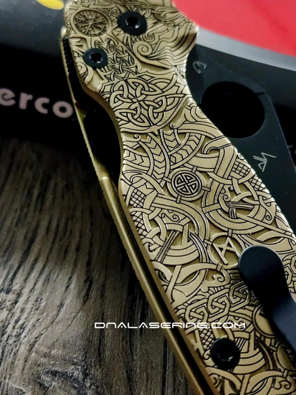 Spyderco PM2 - Viking Runes - NEW Relief Engraving Style - Deep Laser Engraved - PM2 Brass Knife Scales - EDC Gear *Knife Install Optional*