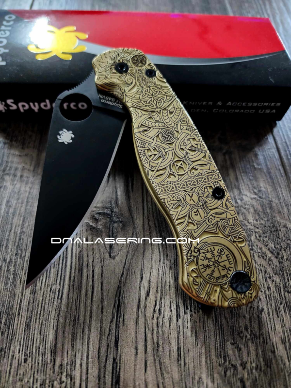 Spyderco PM2 - Viking Runes - NEW Relief Engraving Style - Deep Laser Engraved - PM2 Brass Knife Scales - EDC Gear *Knife Install Optional*