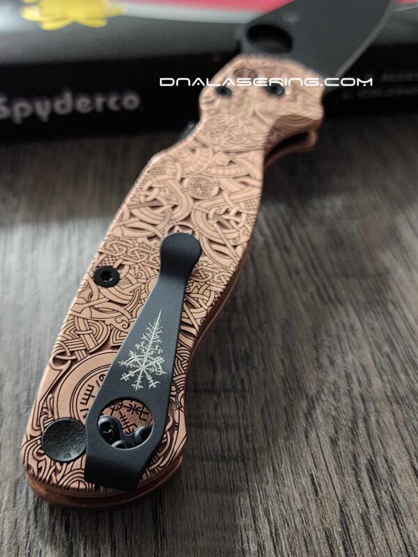 Spyderco PM2 - Viking Runes - NEW Relief Engraving Style - Deep Laser Engraved - Copper Knife Scales - EDC Gear - Knife & Hardware Optional