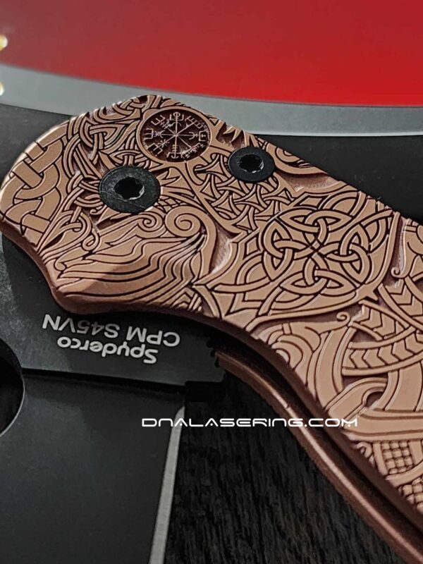 Spyderco PM2 - Viking Runes - NEW Relief Engraving Style - Deep Laser Engraved - Copper Knife Scales - EDC Gear - Knife & Hardware Optional