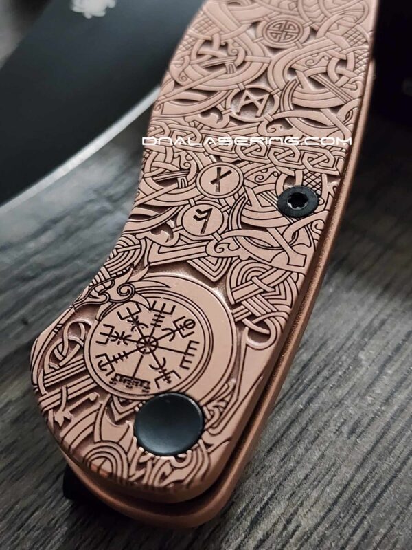 Spyderco PM2 - Viking Runes - NEW Relief Engraving Style - Deep Laser Engraved - Copper Knife Scales - EDC Gear - Knife & Hardware Optional