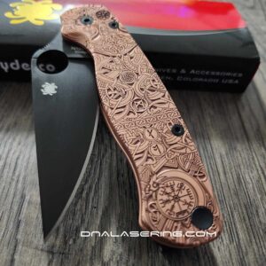 Spyderco PM2 - Viking Runes - NEW Relief Engraving Style - Deep Laser Engraved - Copper Knife Scales - EDC Gear - Knife & Hardware Optional