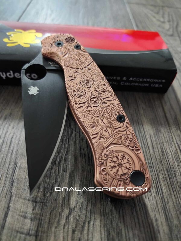 Spyderco PM2 - Viking Runes - NEW Relief Engraving Style - Deep Laser Engraved - Copper Knife Scales - EDC Gear - Knife & Hardware Optional