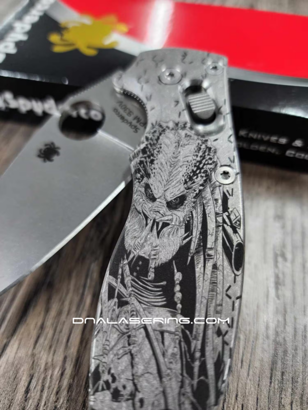 Spyderco Manix 2 - Predator - Deep Fiber Laser Engraved Titanium Scales - Flytanium Gear *Knife Install Optional*