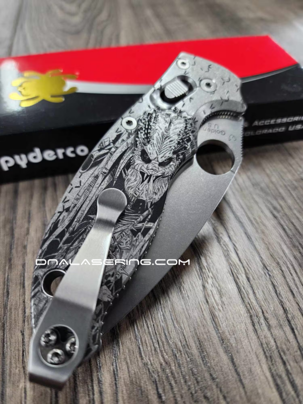 Spyderco Manix 2 - Predator - Deep Fiber Laser Engraved Titanium Scales - Flytanium Gear *Knife Install Optional*