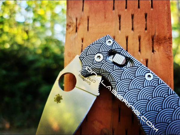 Spyderco Manix 2 - Seigaiha - Japanese Waves - Deep Fiber Laser Engraved Titanium Scales - Flytanium Gear *Knife Install Optional*