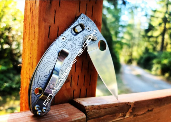 Spyderco Manix 2 - Topographic Map - Deep Fiber Laser Engraved Titanium Scales - Flytanium Gear *Knife Install Optional*