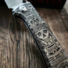 Chaves Knives - Relief Engraved RCK9 - Dead Aztec Theme - Titanium Scales - M390 Steel - COMPLETE KNIFE - Extra clip - New in box