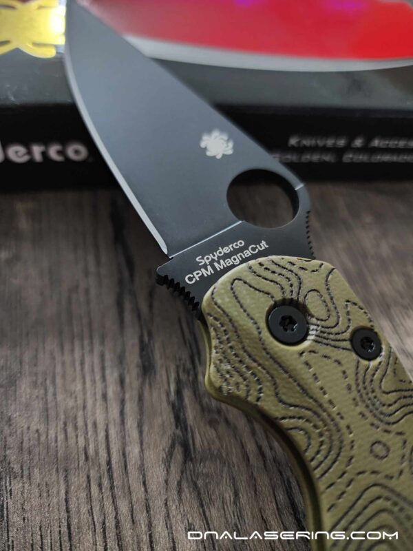 Spyderco PM2 MagnaCut - OD Green Engraved Topographic Scales - CPM MagnaCut DLC Blade - Complete Knife - EDC Gear