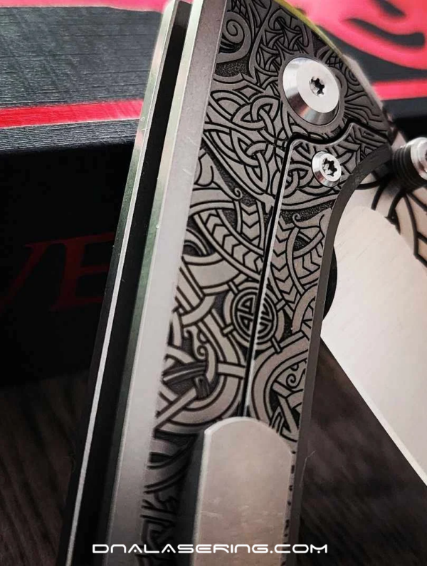 Chaves Knives - Relief Engraved Scapegoat - Viking Runes - Titanium Scales - M390 Steel - COMPLETE KNIFE - Extra clip - New in box