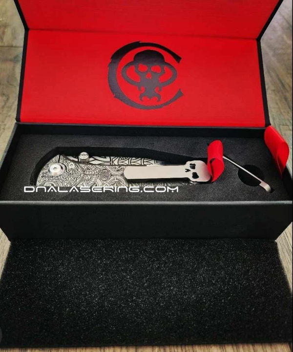 Chaves Knives - Relief Engraved Scapegoat - Viking Runes - Titanium Scales - M390 Steel - COMPLETE KNIFE - Extra clip - New in box