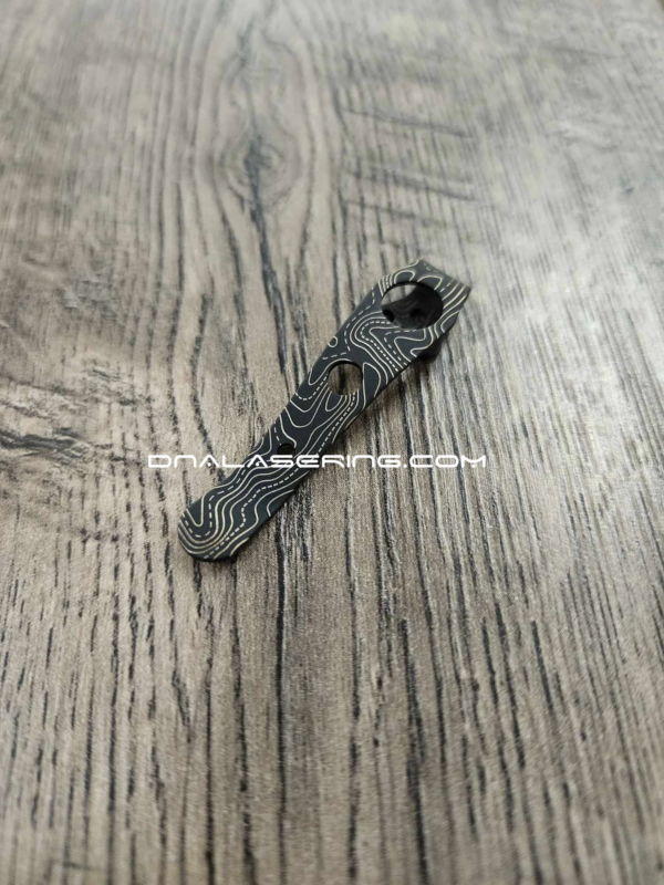 LynchNW Spyderco Smock Clip - Topographic Map - Deep Laser Engraved Titanium - Deep Carry Pocket Clip - Blacksmith or Satin Finish - Made in USA