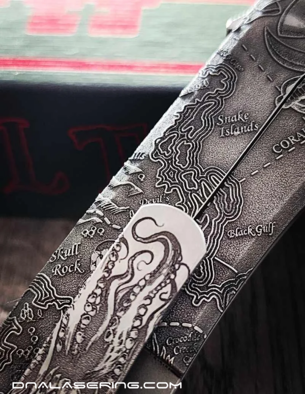 Chaves Knives - Relief Engraved Redencion 229 Kickstop - Davy Jones Pirate Skull 2.0 - Titanium Scales - M390 Steel - COMPLETE KNIFE - Extra clip - New in box