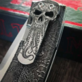 Chaves Knives - Relief Engraved Redencion 229 Kickstop - Davy Jones Pirate Skull 2.0 - Titanium Scales - M390 Steel - COMPLETE KNIFE - Extra clip - New in box - Image 3