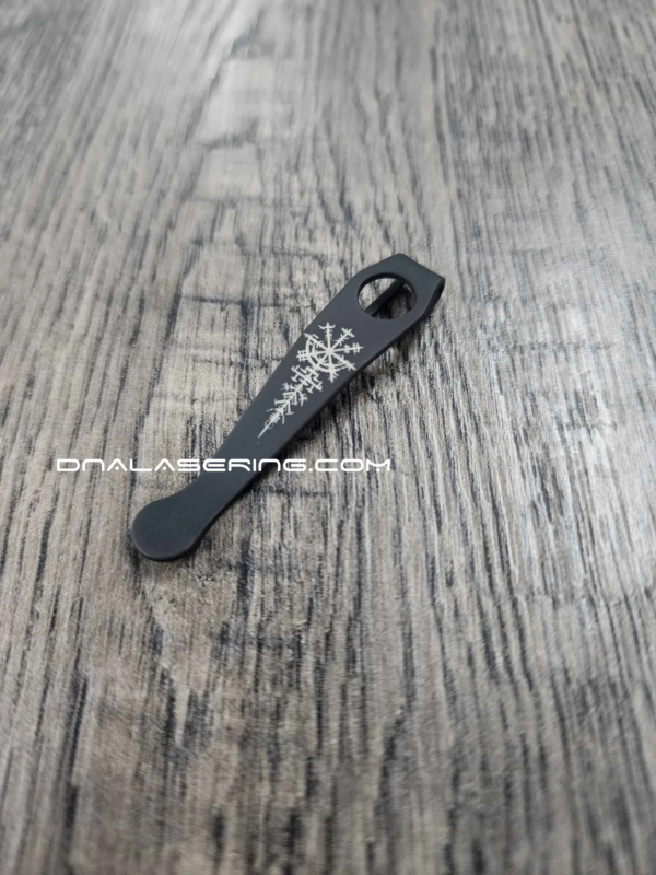 LynchNW Spyderco WIRE Clip – Viking Rune – Deep Laser Engraved Titanium – Deep Carry Pocket Clip – Blacksmith, Stonewash, or Satin Finish - Made in USA