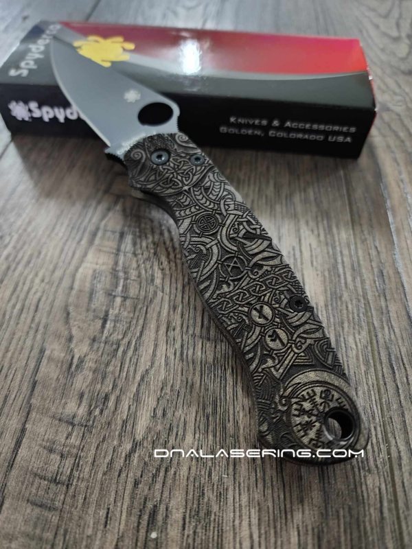 Spyderco PM2 MagnaCut - Green Canvas Micarta Engraved Viking Rune Scales - CPM MagnaCut DLC Blade - Complete Knife - EDC Gear