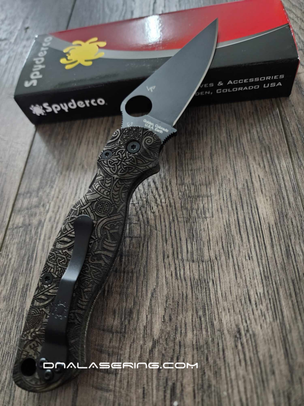 Spyderco PM2 MagnaCut - Green Canvas Micarta Engraved Viking Rune Scales - CPM MagnaCut DLC Blade - Complete Knife - EDC Gear