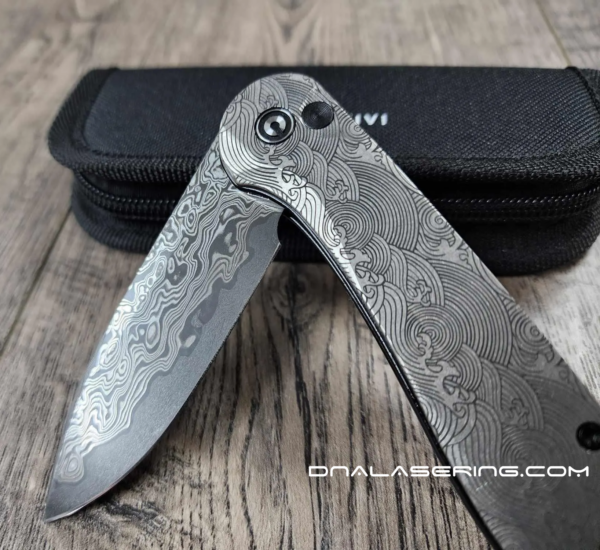 Civivi Elementum 2 Button Lock - "Great Waves" Titanium Scales - Damascus Blade - Optional Knife Install - EDC Gear