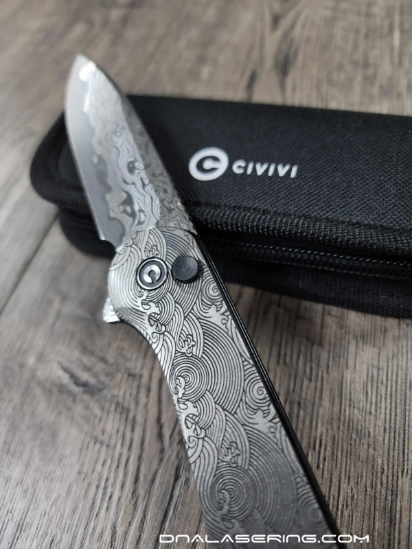 Civivi Elementum 2 Button Lock - "Great Waves" Titanium Scales - Damascus Blade - Optional Knife Install - EDC Gear