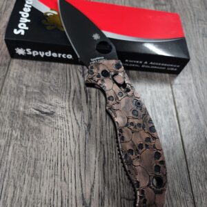 Manix 2 Knife - AGED Copper Scales & Ball Cage - EDC - Relief Engraved Skull Pattern - COMPLETE Knife with LynchNW deep carry clip