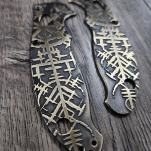 Spyderco Manix 2 Brass Relief Engraved Viking Runes Pattern - Aged Brass - EDC Scales - Knife Install Optional