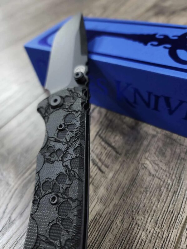 Blacked out Chaves Redencion 229 Black Micarta Laser Engraved Skull Pattern COMPLETE KNIFE - Black ELMAX Blade - Drop Point & Tanto Options
