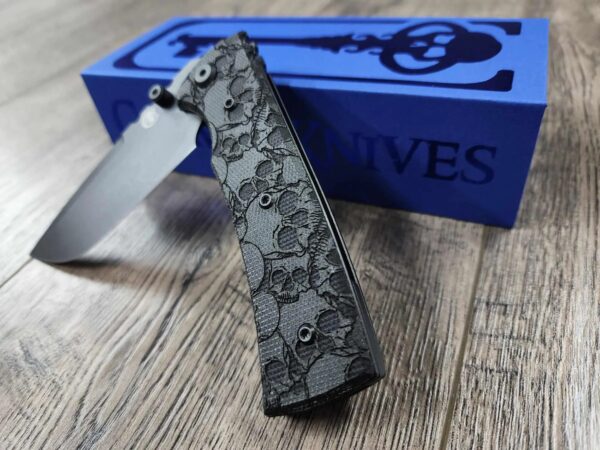 Blacked out Chaves Redencion 229 Black Micarta Laser Engraved Skull Pattern COMPLETE KNIFE - Black ELMAX Blade - Drop Point & Tanto Options