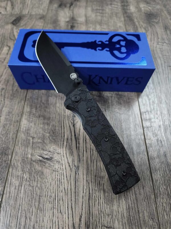 Blacked out Chaves Redencion 229 Black Micarta Laser Engraved Skull Pattern COMPLETE KNIFE - Black ELMAX Blade - Drop Point & Tanto Options