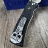 Chaves Redencion 229 - Black Micarta Laser Engraved Skull Pattern Scales - Engraved Skull Clip - COMPLETE KNIFE - 3.50" Satin ELMAX Blade - New In Box