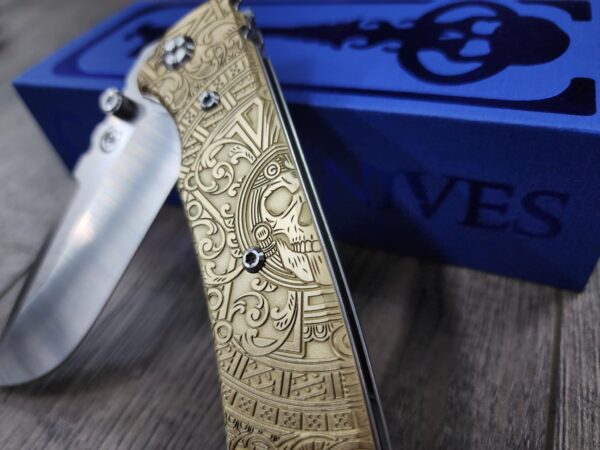 Chaves Redencion 229 - Dead Aztec Relief Engraved Brass Scales - Knife Install Optional - 4 Blade Styles - New In Box