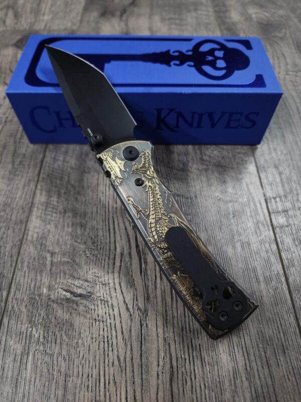 Chaves Redencion 229 - AGED Devil Mask with Dragon Relief Laser Engraved Brass Scales - Knife Install Optional - 4 Blade Styles - New In Box