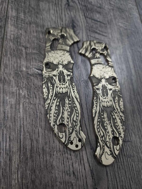 Spyderco Manix 2 Brass Relief Engraved Davy Jones Design - Aged Brass - EDC Scales - Knife Install Optional